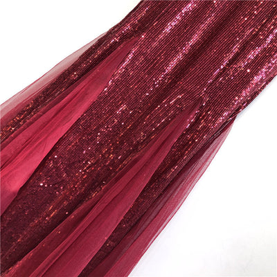 Sequin Mermaid Fishtail Evening Gown - Double V-Neck Tulle Hem