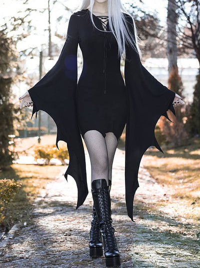Slim Hooded Nienna Dress Halloween Carnival Party Dress - Cosplay Medieval Forest Elven Elf Pixie Costume