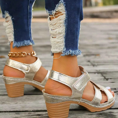 Open Toe Block Heel Sandals - Mid Height Elegant Style