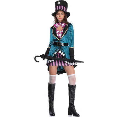 Halloween Mad Hatter Costume Set - Teal Velvet 7-Piece