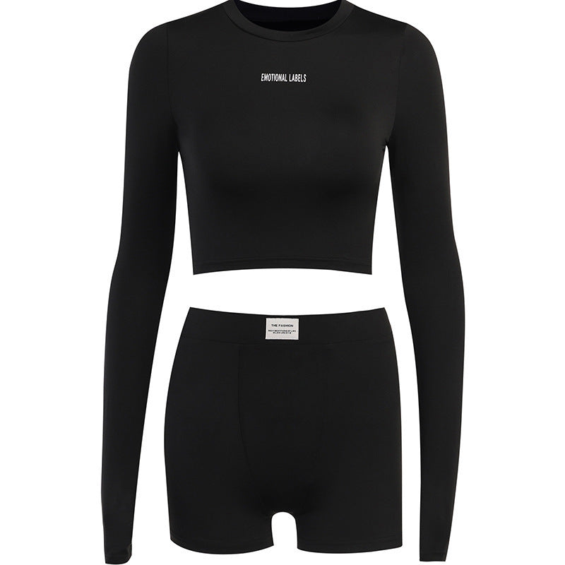 Knit Shorts Set - Long Sleeve Two-Piece Outfit