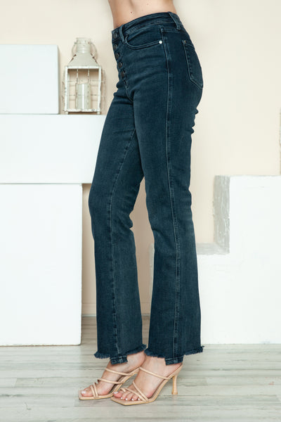 Judy Blue Full Size Button Fly Hem Destroy Straight Jeans - Fashions Envy