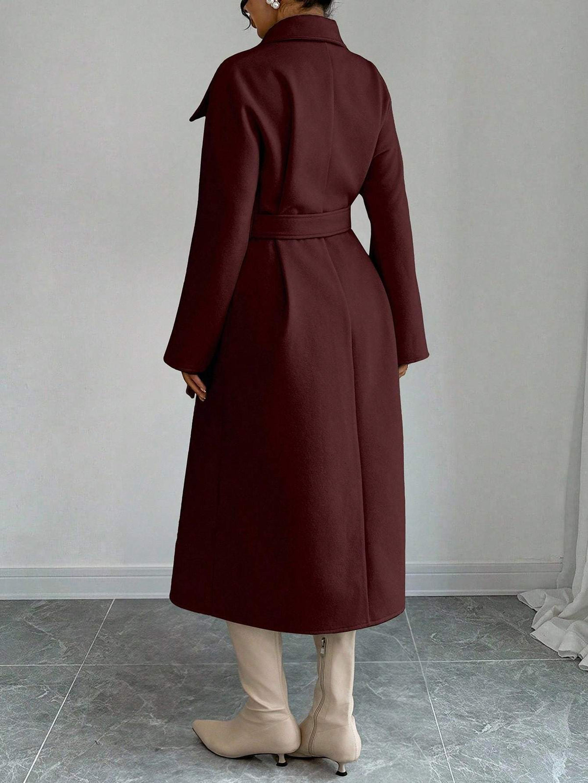 Double-Breasted Long Coat - Waist Tie & Wide Lapels