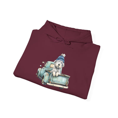 Vintage Truck Pup Hoodie - Cozy Winter Dog Lover Sweatshirt