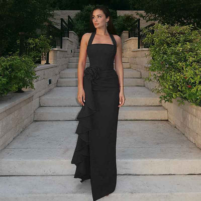 Elegant Three-dimensional Flower Maxi Dress - Sleeveless Halter