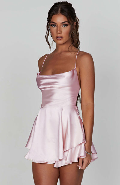 Suspender Mini Dress - Satin Backless A-Line Dress