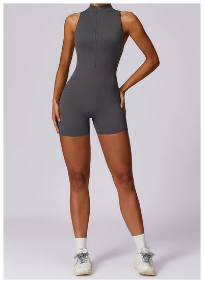 Half-Zip Backless Romper - Butt-Lift Technology