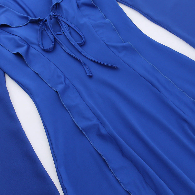 Ruffle Sleeve Mini Dress - Tie Front and Flared Cuffs