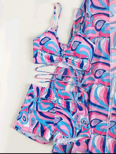 Tropical Paradise Set - 3-Piece Bikini with Cardigan
