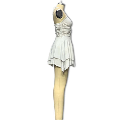Ruched Halter Mini Dress - Asymmetric Handkerchief Hem