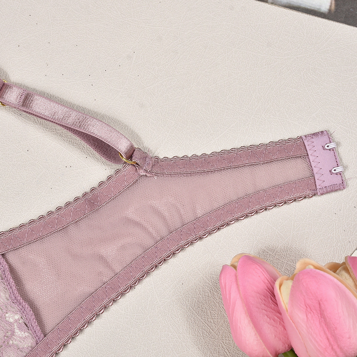 Lace Pearl Garter Set - 4PC See-Through Lingerie