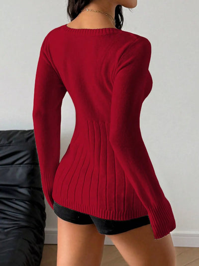 Fitted Sweater - Cable Knit Button-Front - Fashions Envy