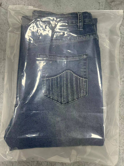 Retro Flare Jeans - Striped Back Pockets & Belt Loops