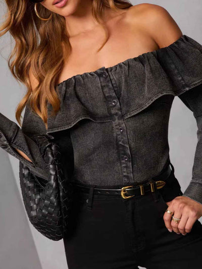 Off-Shoulder Ruffled Denim Top