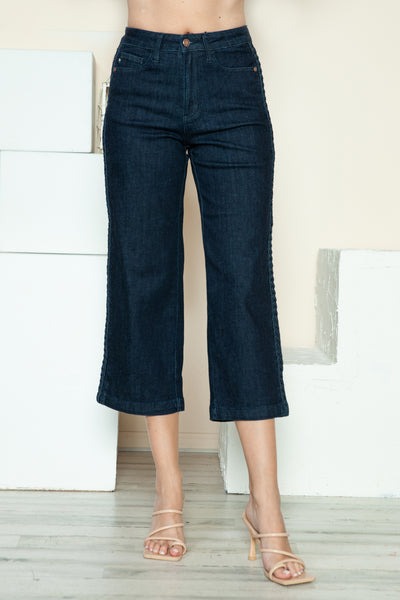 Judy Blue Full Size Side Seam Braid Detail Crop Wide Leg Jeans - Fashions Envy