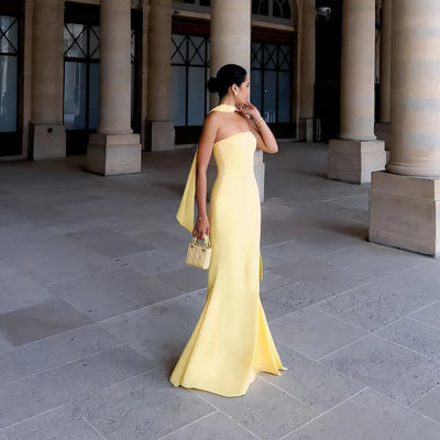 Strapless Ribbon-Trimmed Formal Gown - Fitted Sheath Dress