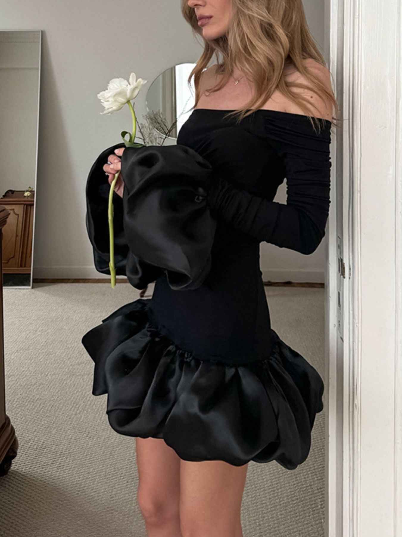 Off-Shoulder Mini Dress - Ruffle Hem Party Style