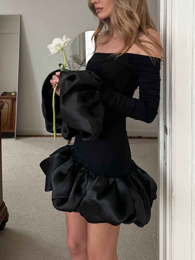 Off-Shoulder Mini Dress - Ruffle Hem Party Style