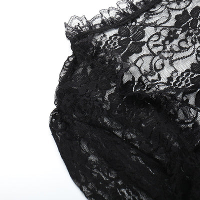 Black Lace Cropped Top - Dramatic Flared Sleeve Shrug