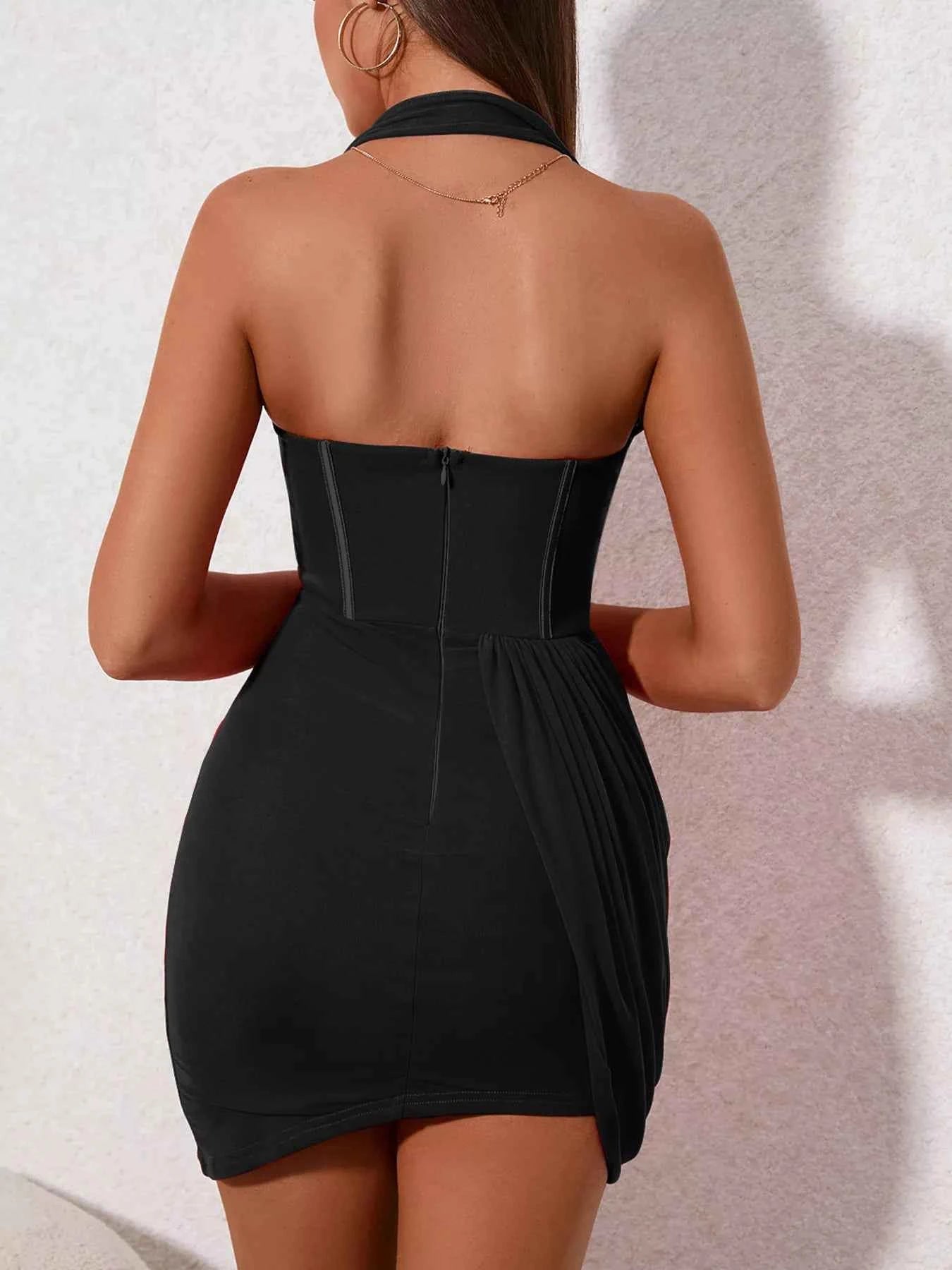 Ruched Halter Neck Mini Dress