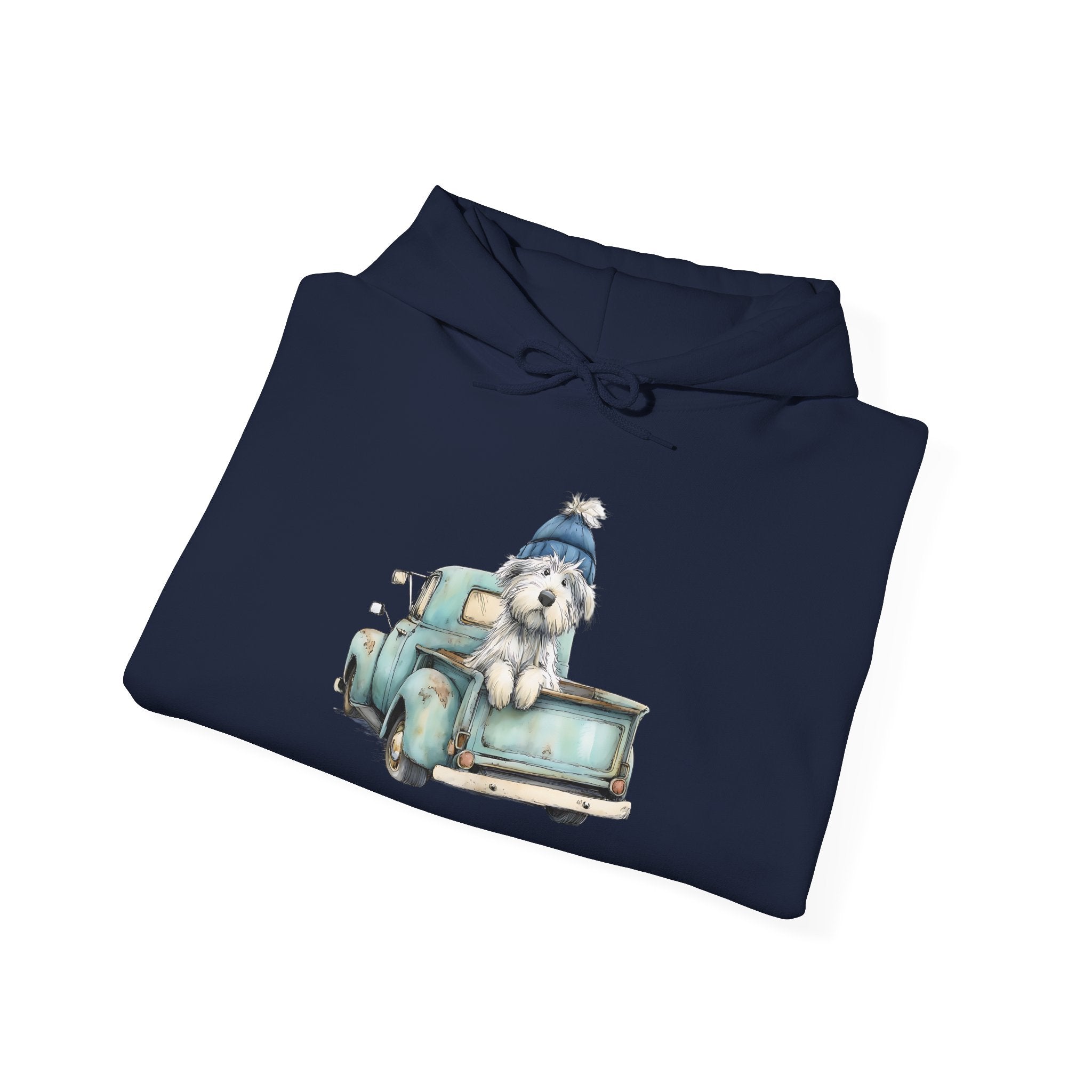 Vintage Truck Pup Hoodie - Cozy Winter Dog Lover Sweatshirt