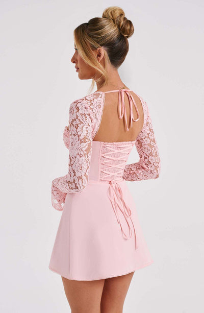 Lace Mini Dress - Long Sleeve Backless Party Dress