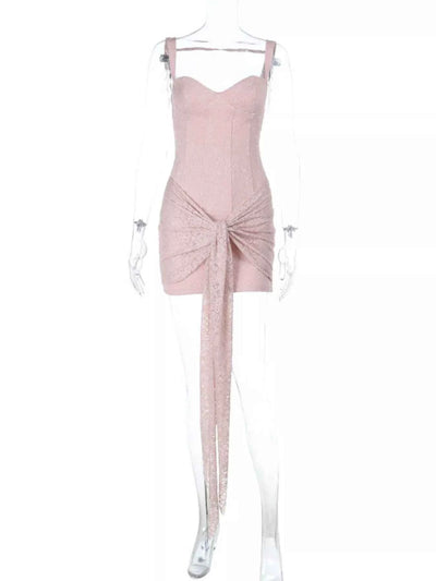 Sweetheart Neck Mini Dress - Wide Strap Lace Detail