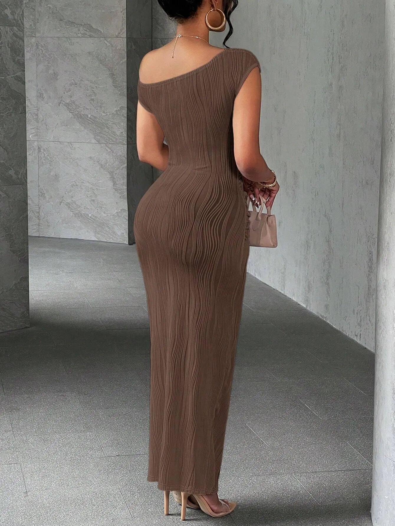 Asymmetrical One Shoulder Bodycon Maxi Dress - Fashions Envy