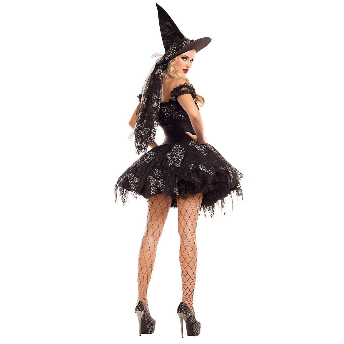 Halloween Costume Adult Witch Cosplay Dress Black and White Tulle Puffy Short Skirt