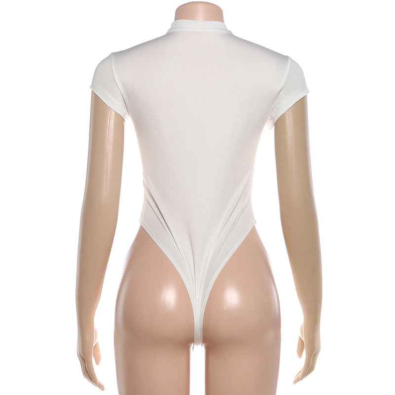 Zipper Sexy Cut-Out Bodysuit -  Bodycon Short Sleeve