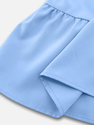 Light blue mini dress sleeve and cuff with gathered ruffle detail