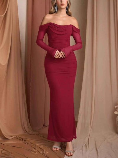 Off-Shoulder Ruched Mermaid Maxi Dress