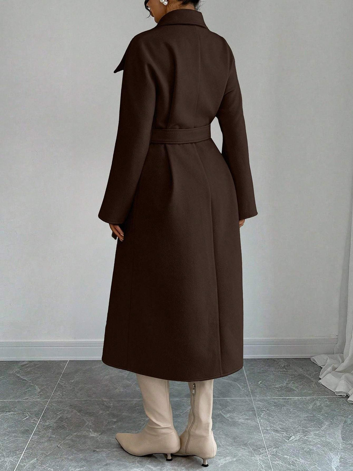 Double-Breasted Long Coat - Waist Tie & Wide Lapels