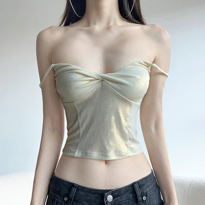 Beige twist-front cami top with sweetheart neckline and slim straps