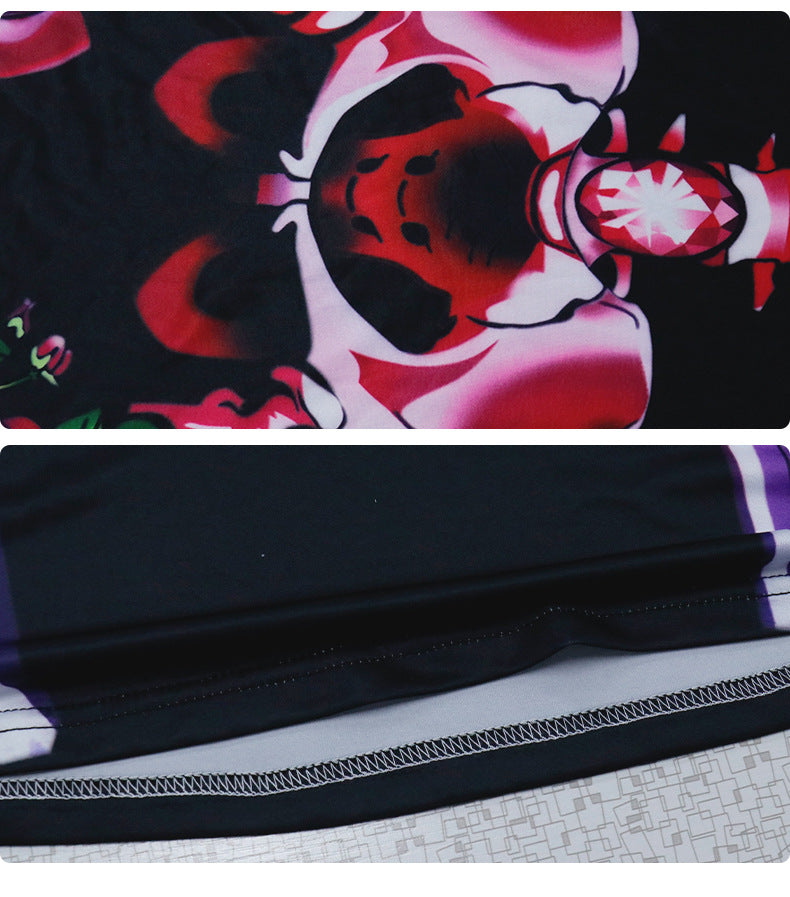 Halloween Skeleton Midi Dress - Floral Print & Long Sleeves