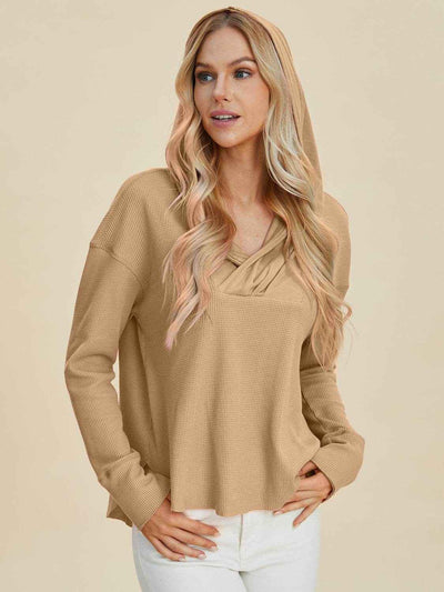 Double Take Full Size High-Low Dropped Shoulder Long Sleeve Hoodie