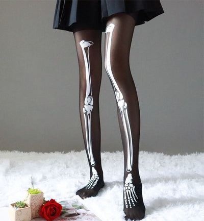 Black Skeleton Pantyhose - Full Leg Bone Print
