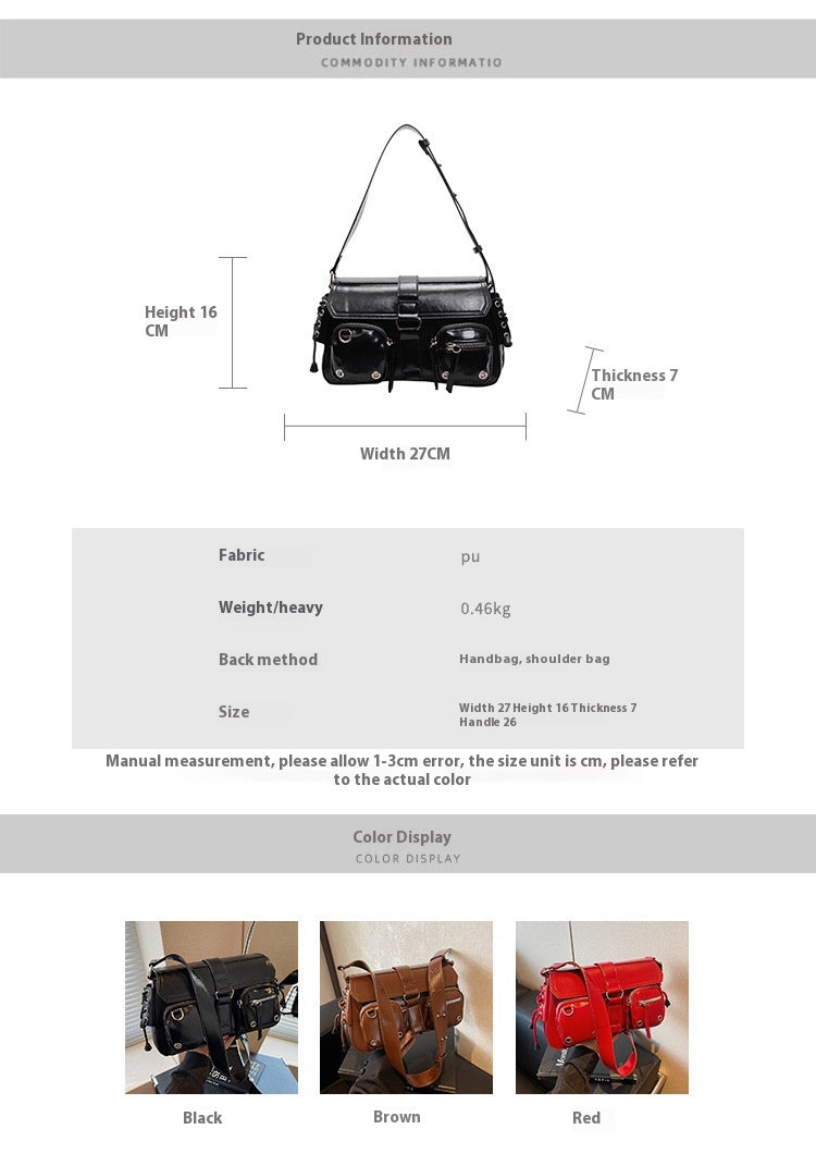 Utility Shoulder Bag - Zip Pockets and Metal Hardware