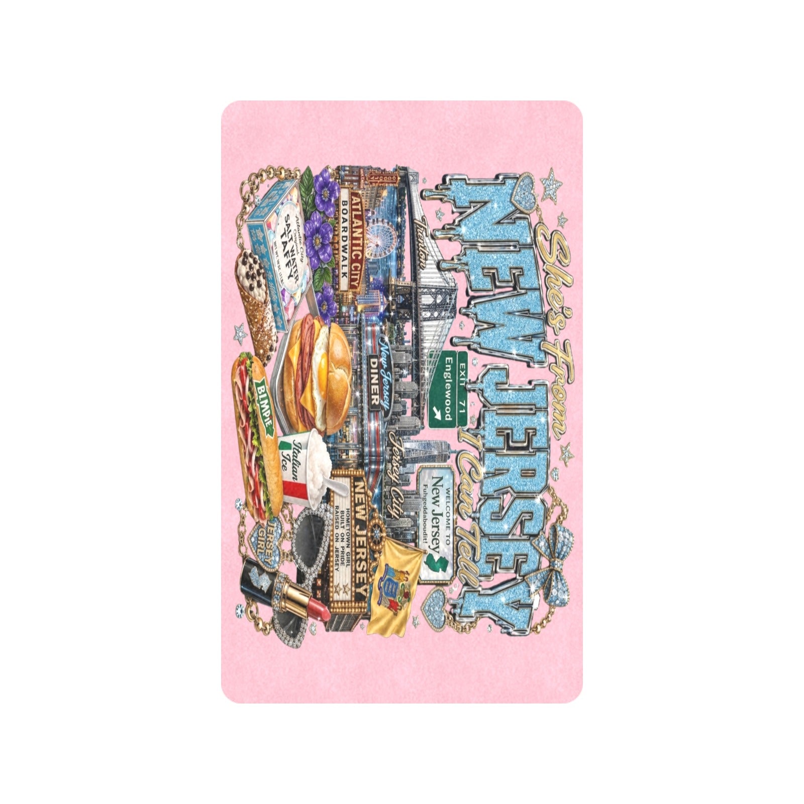 Pink She's From New Jersey Doormat - NJ Collage Welcome Mat 30x18