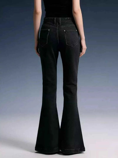 High-Waisted Flare Jeans - Bow-Tie Front