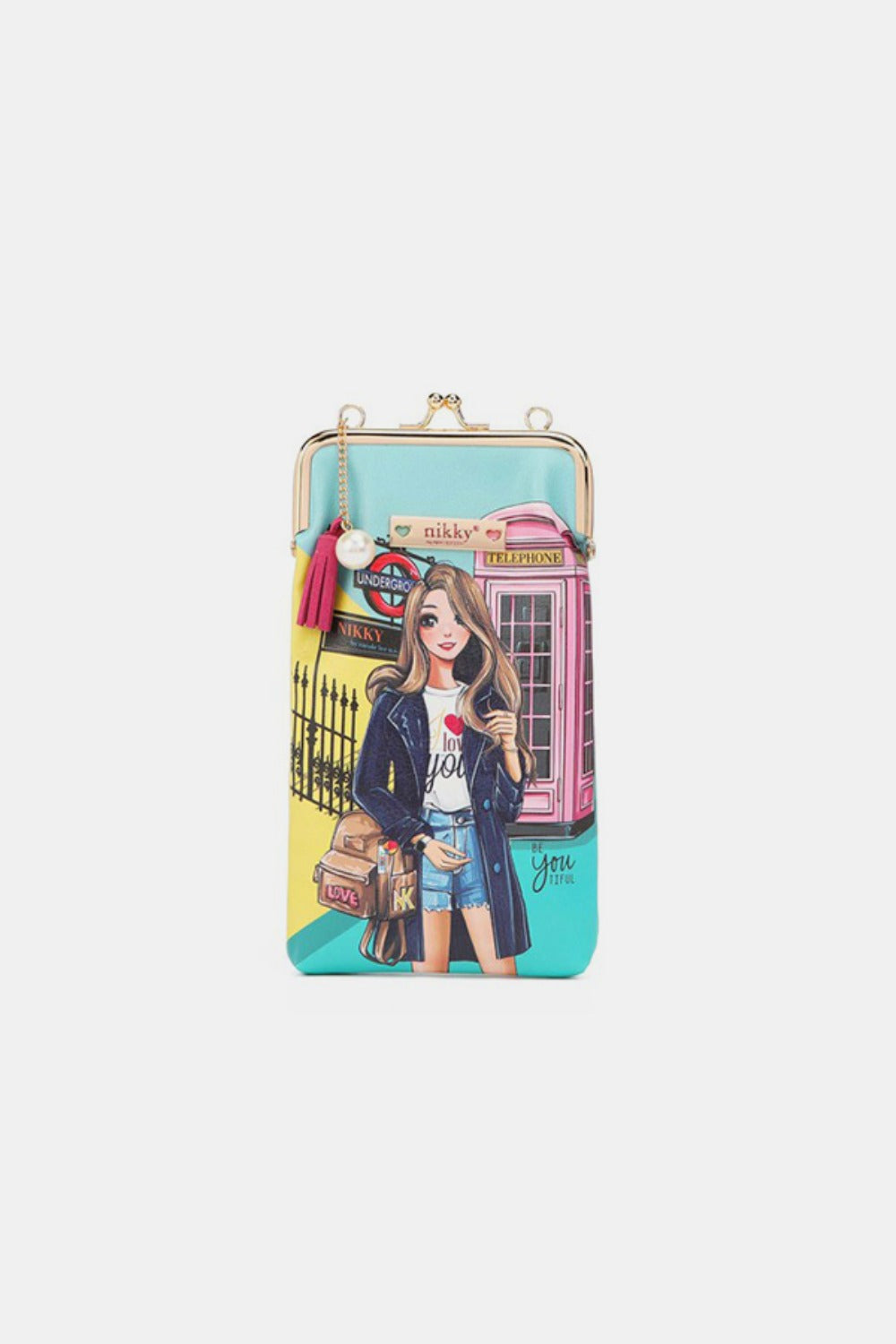 Nicole Lee USA Printed Kisslock Phone and Sunglass Purse - Fashions Envy
