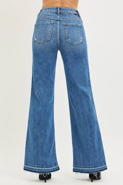 RISEN Wide Leg Jeans - Women's High Rise Released Hem - Fashions Envy