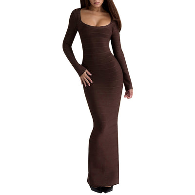Sexy chest revealing one neck slim bandage long sleeved dress - Fashions Envy