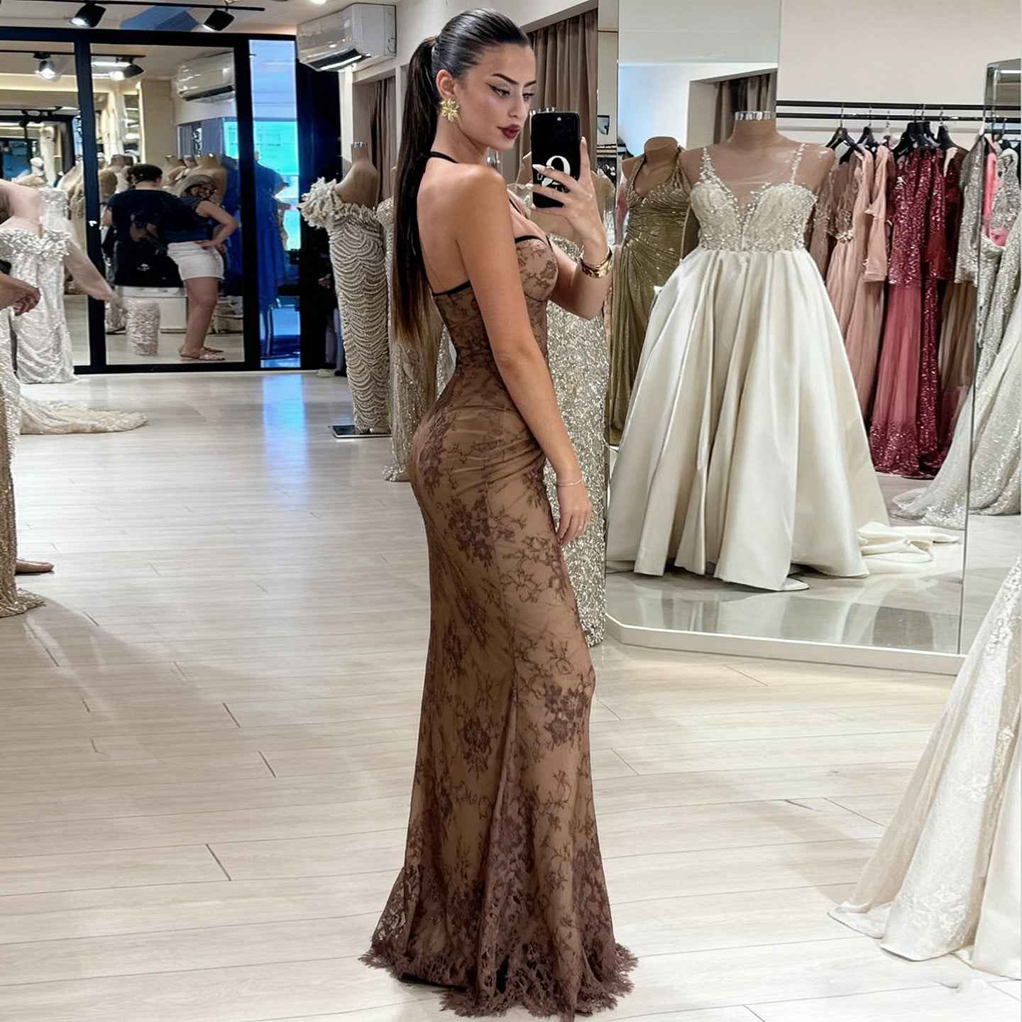 Lace dress maxi dress - crochet spicy girl sexy sweetheart neck