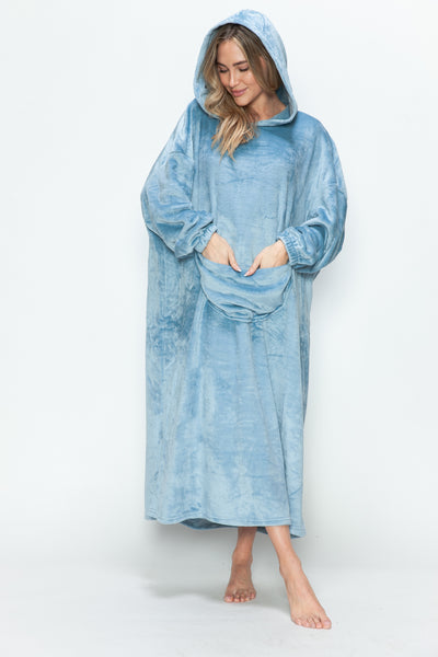 Double Take Full Size Pocketed Hooded Midi Lounge Dress