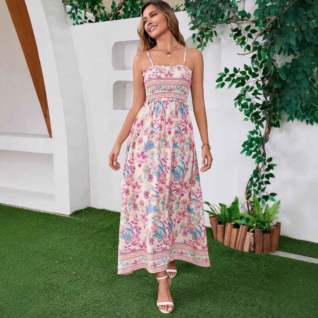 ethnic maxi dress Print Bohemian - Backless Beach H-22564 Straps Hot Pink Lace cultural events Girls Size:3T