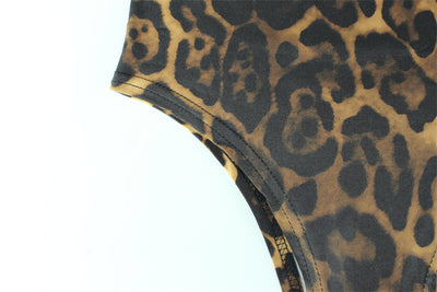 Leopard Print Off-Shoulder Bodysuit - Long Sleeve Thong Back