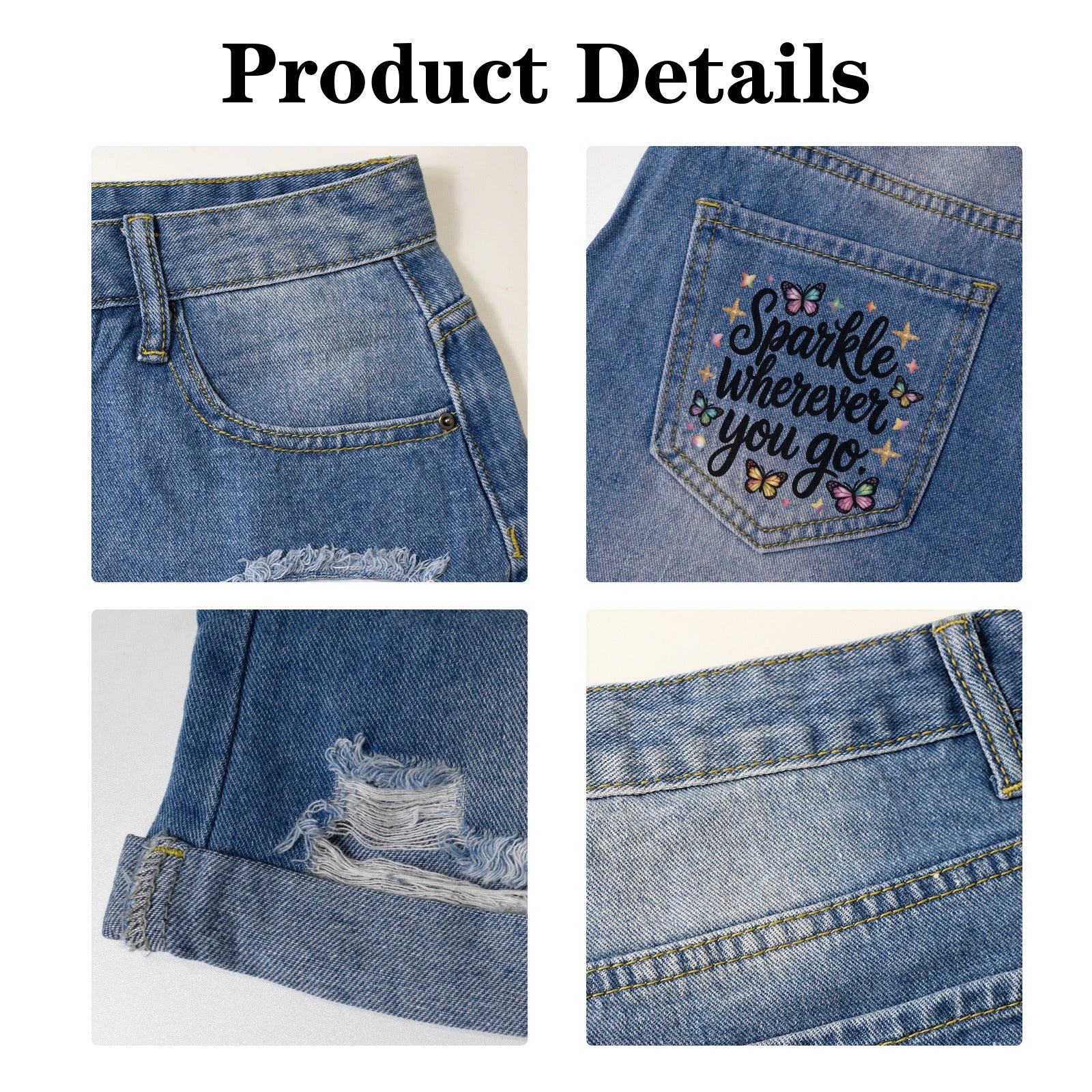 Butterfly Graphic Denim Shorts - "Sparkle Wherever You Go"