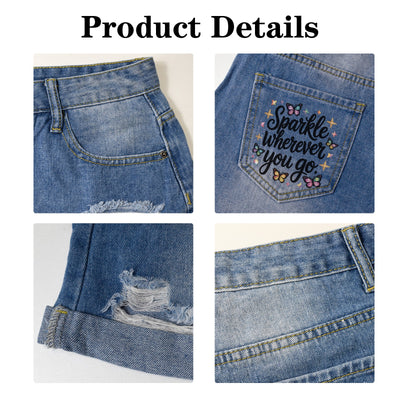 Butterfly Graphic Denim Shorts - "Sparkle Wherever You Go"