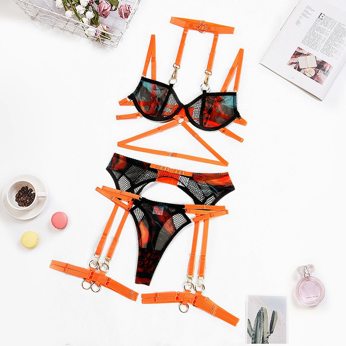 Mesh Lingerie Set - Halter Neck Five Piece